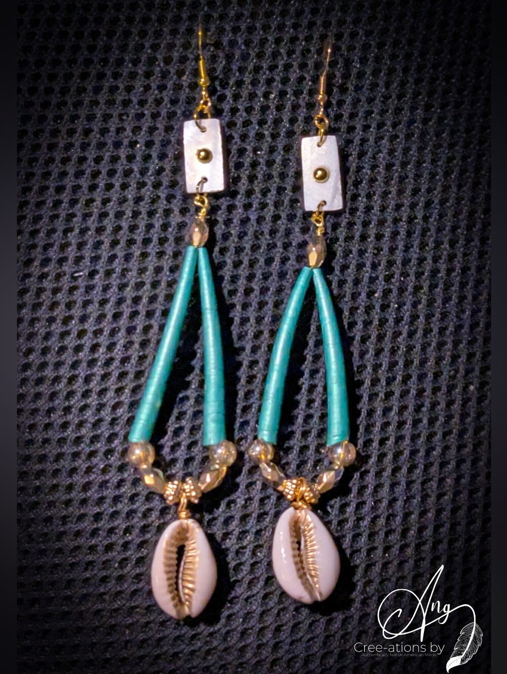 Indigenous Created Sage Colored Dentalium, Cowrie & Freshwater Shell Earrings